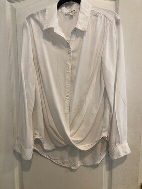 Beach Lunch Lounge Cuffed Long Sleeve Button Down Twisted Front Shirt - Size M